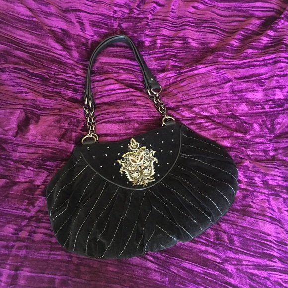 Million Wishes Handbags - Black Suede Bag with Chains